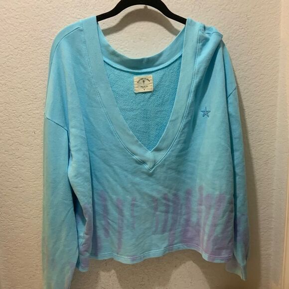 Electric & Rose Oversized High Low Sweatshirt Tie Dye Blue  Small - Picture 3 of 11